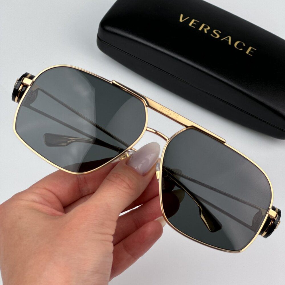 Versace VE2269 100287 BRAND NEW Sunglasses Gold Dark Grey Pilot Unisex